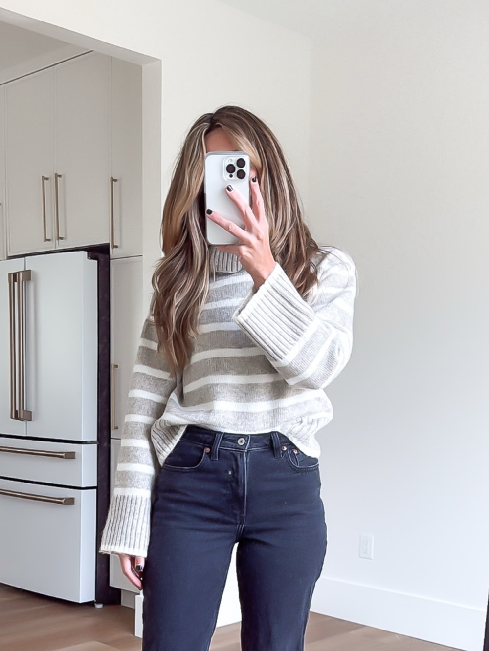 Striped Cozy Knit turtleneck Sweater in Cream & Taupe - Josephine stripe sweater